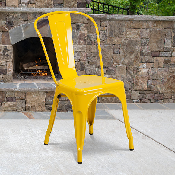 Commercial Grade Yellow Metal Indoor-Outdoor Stackable Chair by Office Chairs PLUS