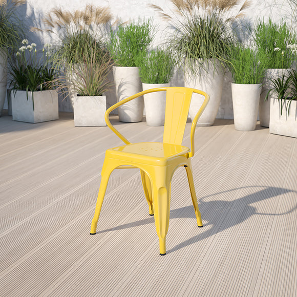 Commercial Grade Yellow Metal Indoor-Outdoor Chair with Arms by Office Chairs PLUS