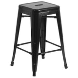 Commercial Grade 24" High Backless Black Metal Indoor-Outdoor Counter Height Stool with Square Seat