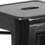 Commercial Grade 24" High Backless Black Metal Indoor-Outdoor Counter Height Stool with Square Seat