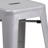 Commercial Grade 24" High Backless Silver Metal Indoor-Outdoor Counter Height Stool with Square Seat