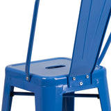 Commercial Grade 24" High Blue Metal Indoor-Outdoor Counter Height Stool with Removable Back