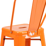 Commercial Grade 24" High Orange Metal Indoor-Outdoor Counter Height Stool with Removable Back