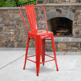 Commercial Grade 24" High Red Metal Indoor-Outdoor Counter Height Stool with Removable Back by Office Chairs PLUS