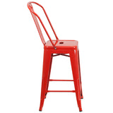 Commercial Grade 24" High Red Metal Indoor-Outdoor Counter Height Stool with Removable Back