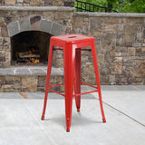 Commercial Grade 30" High Backless Red Metal Indoor-Outdoor Barstool with Square Seat by Office Chairs PLUS