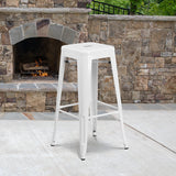 Commercial Grade 30" High Backless White Metal Indoor-Outdoor Barstool with Square Seat by Office Chairs PLUS