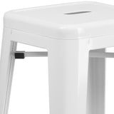 Commercial Grade 30" High Backless White Metal Indoor-Outdoor Barstool with Square Seat