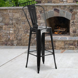 Commercial Grade 30" High Black Metal Indoor-Outdoor Barstool with Removable Back by Office Chairs PLUS