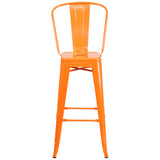 Commercial Grade 30" High Orange Metal Indoor-Outdoor Barstool with Removable Back