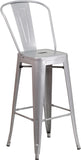 Commercial Grade 30" High Silver Metal Indoor-Outdoor Barstool with Removable Back