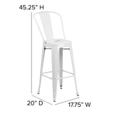 Commercial Grade 30" High White Metal Indoor-Outdoor Barstool with Removable Back