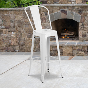 Commercial Grade 30" High White Metal Indoor-Outdoor Barstool with Removable Back by Office Chairs PLUS