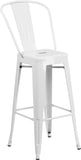 Commercial Grade 30" High White Metal Indoor-Outdoor Barstool with Removable Back