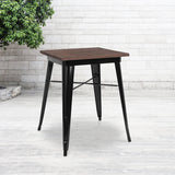 23.5" Square Black Metal Indoor Table with Walnut Rustic Wood Top by Office Chairs PLUS