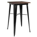 23.5" Square Black Metal Indoor Bar Height Table with Walnut Rustic Wood Top by Office Chairs PLUS