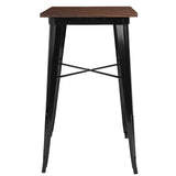 23.5" Square Black Metal Indoor Bar Height Table with Walnut Rustic Wood Top