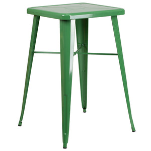 Commercial Grade 23.75" Square Green Metal Indoor-Outdoor Bar Height Table by Office Chairs PLUS