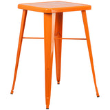 Commercial Grade 23.75" Square Orange Metal Indoor-Outdoor Bar Table Set with 2 Square Seat Backless Stools