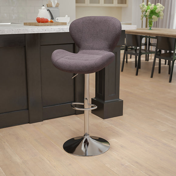 Contemporary Charcoal Fabric Adjustable Height Barstool with Curved Back and Chrome Base by Office Chairs PLUS