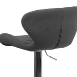 Contemporary Charcoal Fabric Adjustable Height Barstool with Curved Back and Chrome Base