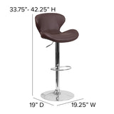 Contemporary Brown Vinyl Adjustable Height Barstool with Curved Back and Chrome Base