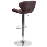 Contemporary Brown Vinyl Adjustable Height Barstool with Curved Back and Chrome Base