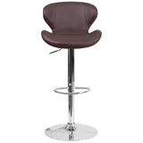 Contemporary Brown Vinyl Adjustable Height Barstool with Curved Back and Chrome Base