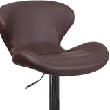 Contemporary Brown Vinyl Adjustable Height Barstool with Curved Back and Chrome Base