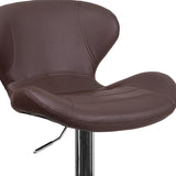 Contemporary Brown Vinyl Adjustable Height Barstool with Curved Back and Chrome Base