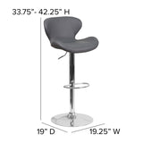 Contemporary Gray Vinyl Adjustable Height Barstool with Curved Back and Chrome Base
