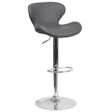 Contemporary Gray Vinyl Adjustable Height Barstool with Curved Back and Chrome Base