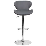 Contemporary Gray Vinyl Adjustable Height Barstool with Curved Back and Chrome Base