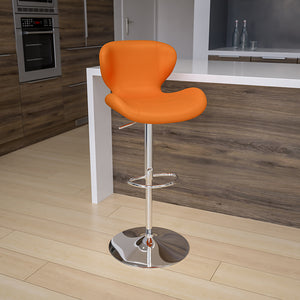 Contemporary Orange Vinyl Adjustable Height Barstool with Curved Back and Chrome Base by Office Chairs PLUS