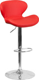 Contemporary Red Vinyl Adjustable Height Barstool with Curved Back and Chrome Base