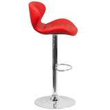 Contemporary Red Vinyl Adjustable Height Barstool with Curved Back and Chrome Base