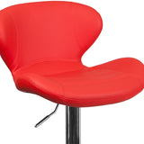 Contemporary Red Vinyl Adjustable Height Barstool with Curved Back and Chrome Base