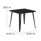 Commercial Grade 31.75" Square Black Metal Indoor-Outdoor Table