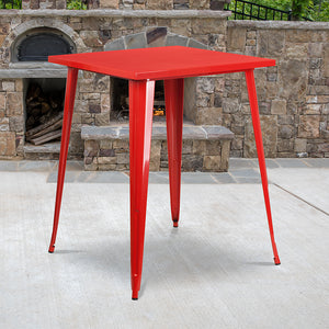 Commercial Grade 31.5" Square Red Metal Indoor-Outdoor Bar Height Table by Office Chairs PLUS