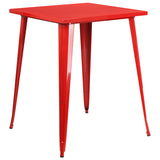 Commercial Grade 31.5" Square Red Metal Indoor-Outdoor Bar Height Table