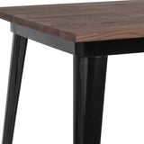 31.5" Square Black Metal Indoor Bar Height Table with Walnut Rustic Wood Top