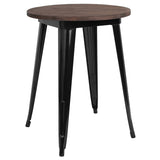 24" Round Black Metal Indoor Table with Walnut Rustic Wood Top by Office Chairs PLUS