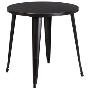 Commercial Grade 30" Round Black-Antique Gold Metal Indoor-Outdoor Table by Office Chairs PLUS