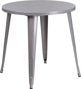 Commercial Grade 30" Round Silver Metal Indoor-Outdoor Table by Office Chairs PLUS