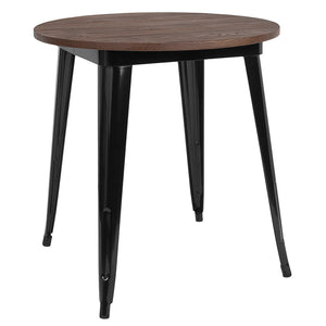 30" Round Black Metal Indoor Table with Walnut Rustic Wood Top by Office Chairs PLUS