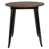 30" Round Black Metal Indoor Table with Walnut Rustic Wood Top