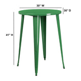 Commercial Grade 30" Round Green Metal Indoor-Outdoor Bar Height Table
