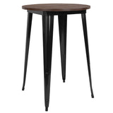 30" Round Black Metal Indoor Bar Height Table with Walnut Rustic Wood Top by Office Chairs PLUS