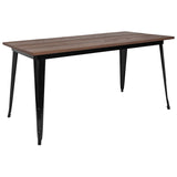 30.25" x 60" Rectangular Black Metal Indoor Table with Walnut Rustic Wood Top by Office Chairs PLUS