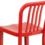 Commercial Grade 24" High Red Metal Indoor-Outdoor Counter Height Stool with Vertical Slat Back
